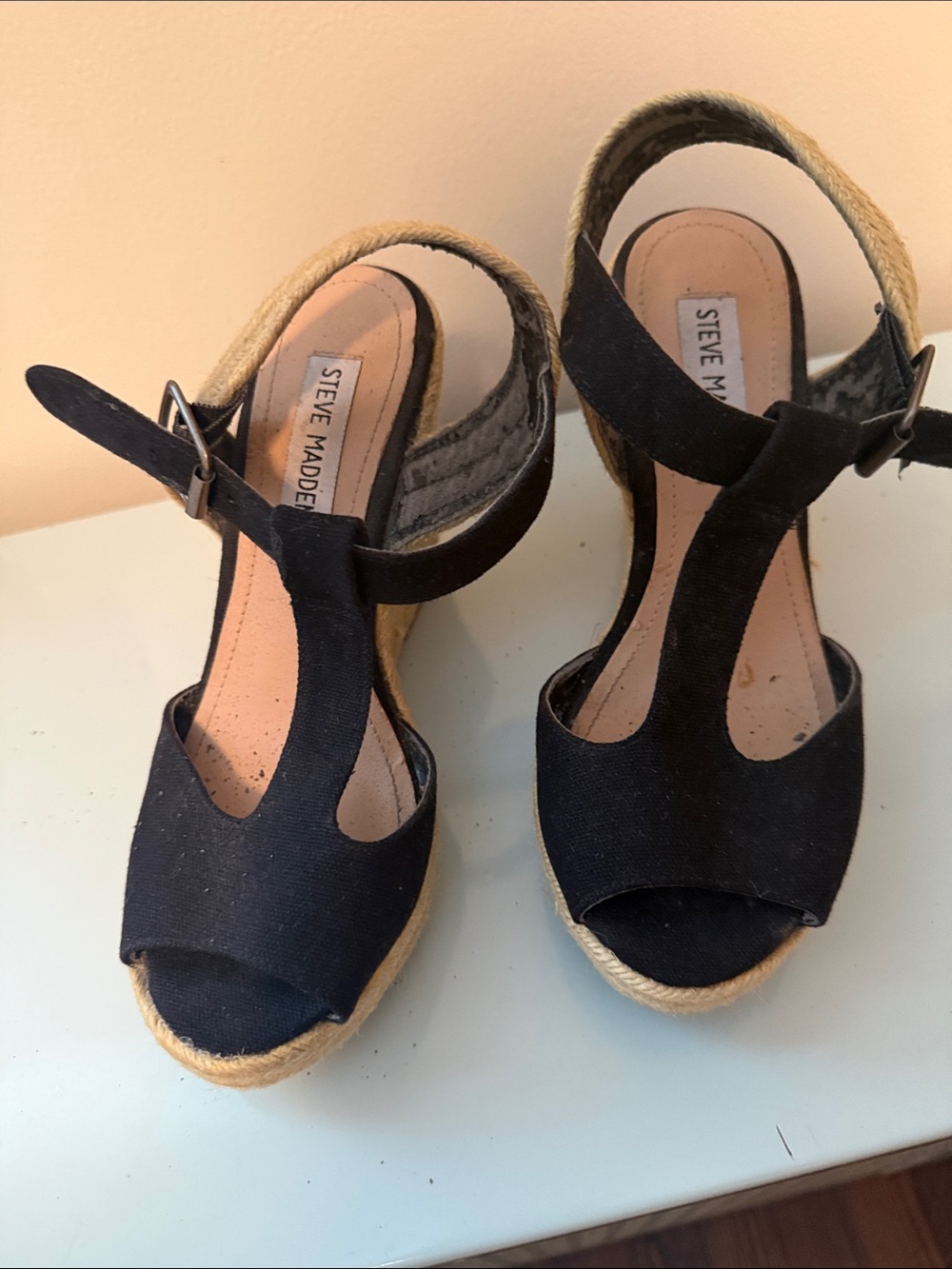Steve Madden Black Espadrille Wedge Sandals with Ankle Strap